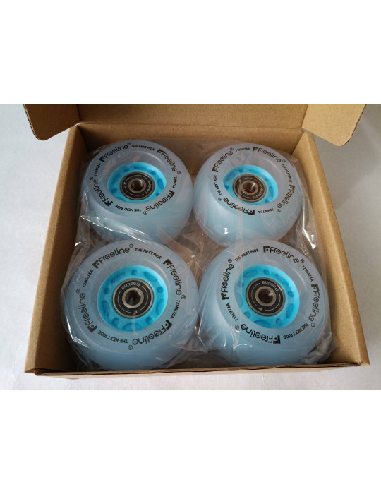 Caja de cuatro ruedas luminosas de freeskate de la marca freeline skates de color azul nuevas.