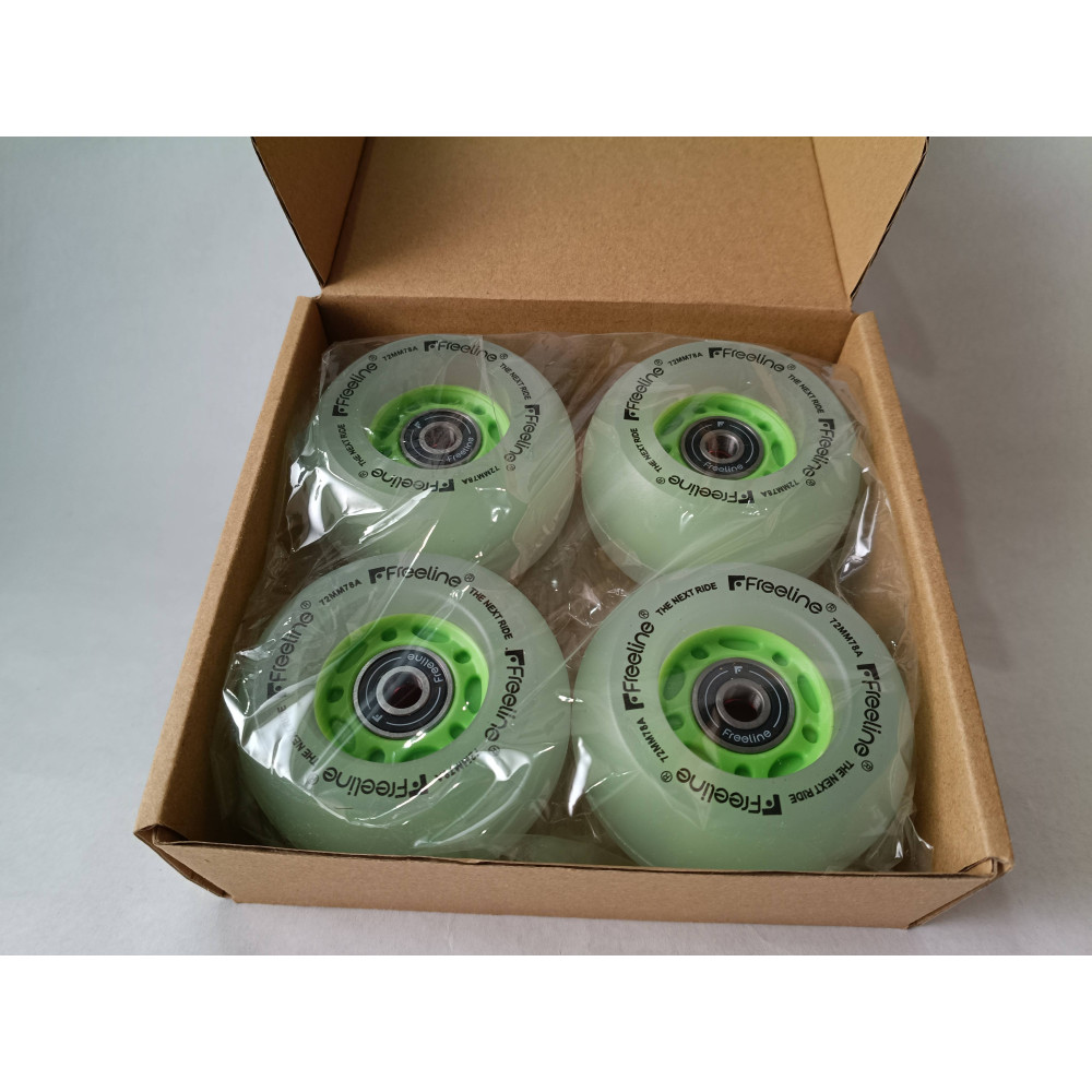 Caja de cuatro ruedas luminosas de freeskate de la marca freeline skates de color verde nuevas.