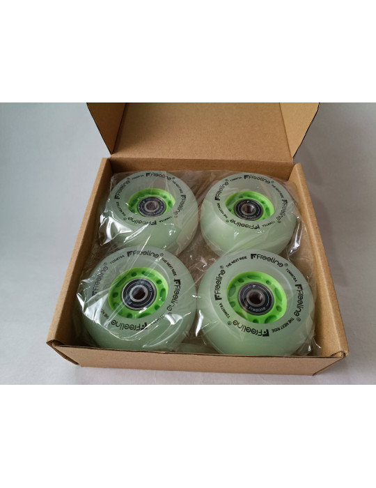 Caja de cuatro ruedas luminosas de freeskate de la marca freeline skates de color verde nuevas.
