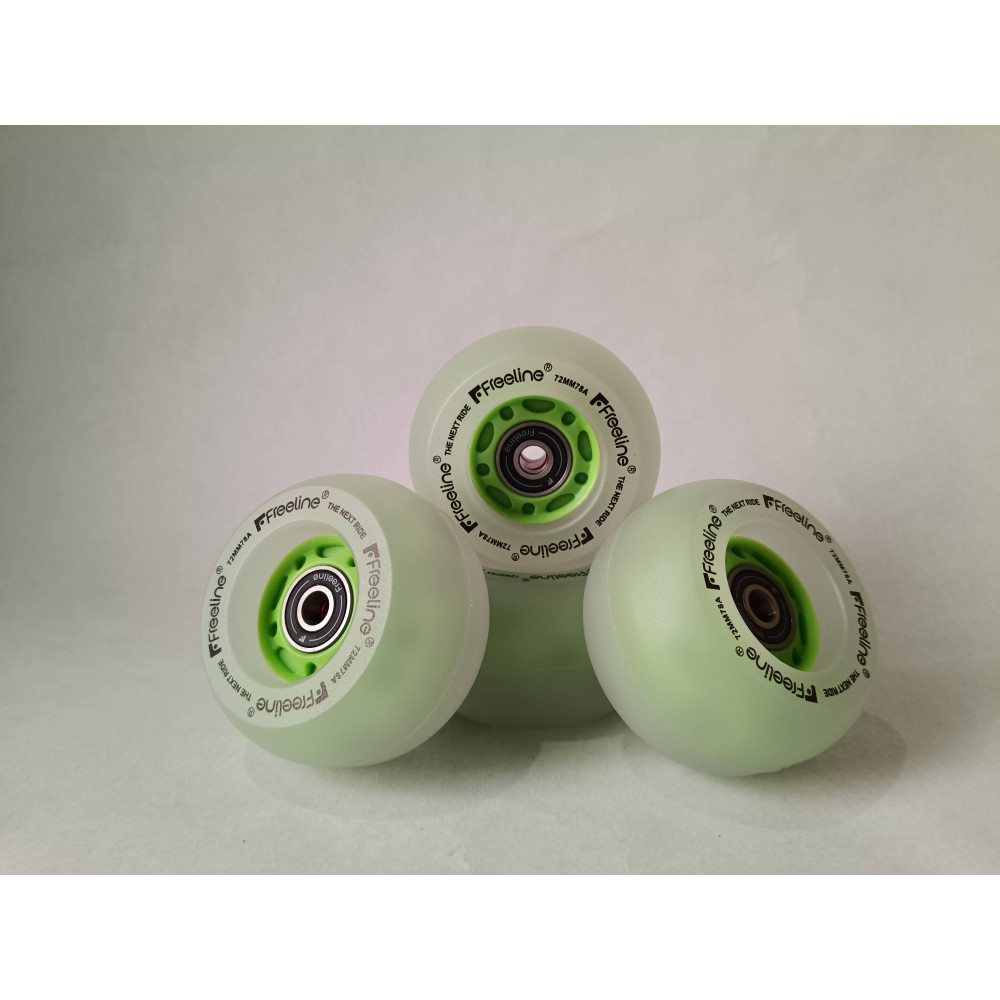 Set de cuatro ruedas luminosas de freeskate de la marca freeline skates de color verde baratas.
