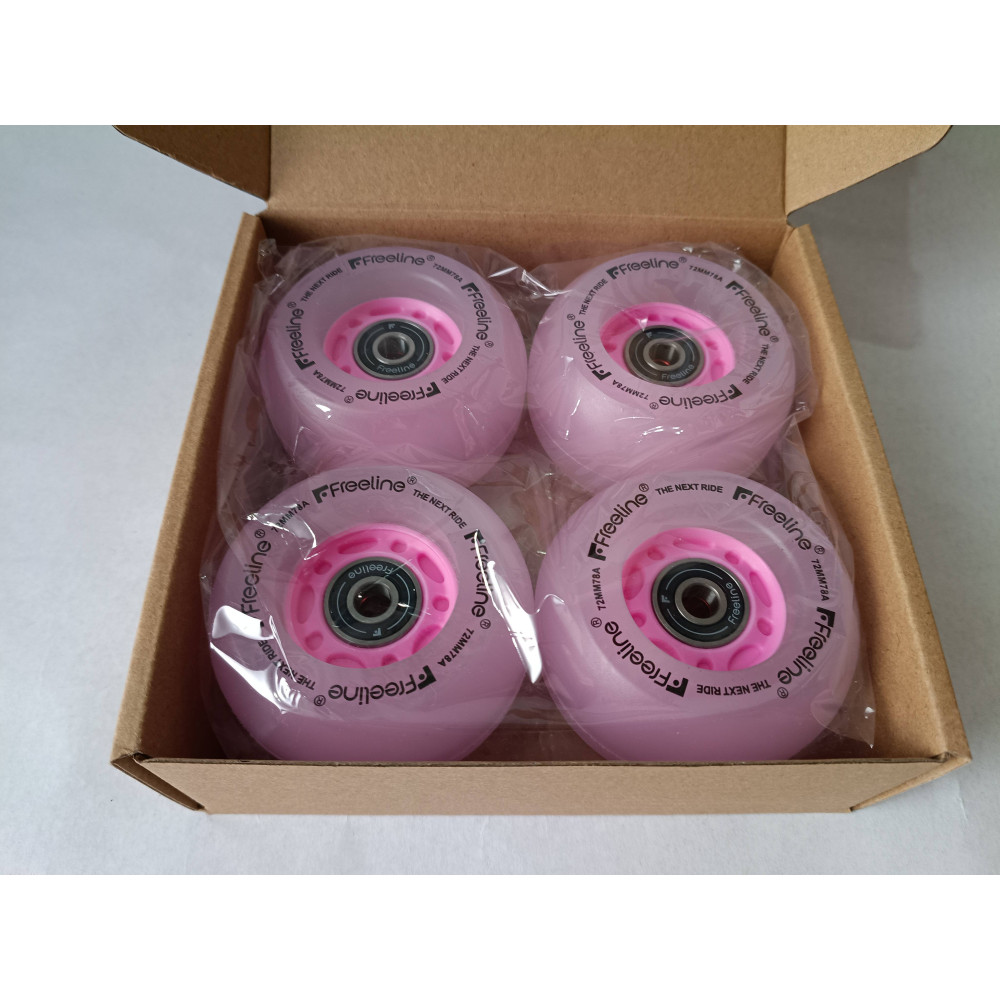 Caja de cuatro ruedas luminosas de freeskate de la marca freeline skates de color rosa nuevas.