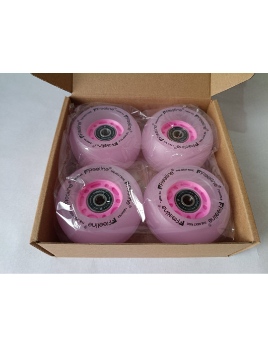 Caja de cuatro ruedas luminosas de freeskate de la marca freeline skates de color rosa nuevas.